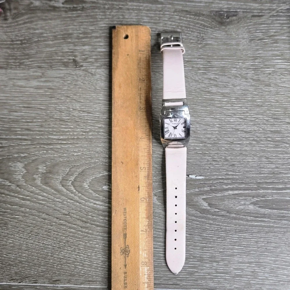 Kenneth Cole New York KC2200 Women's Tank Watch Pink Sunray Dial Leather Strap